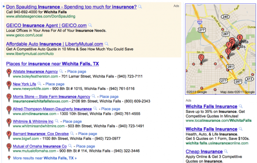 Google results for "Wichita Falls Insurance"